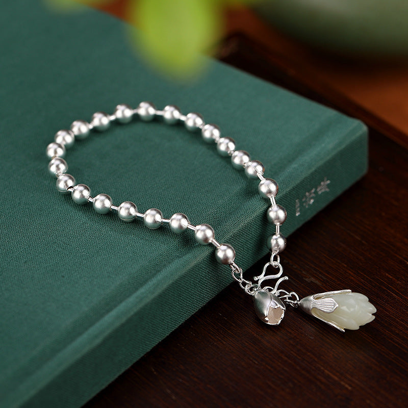 Natural Hetian Jade Frosted Ball Bracelet Simple Retro