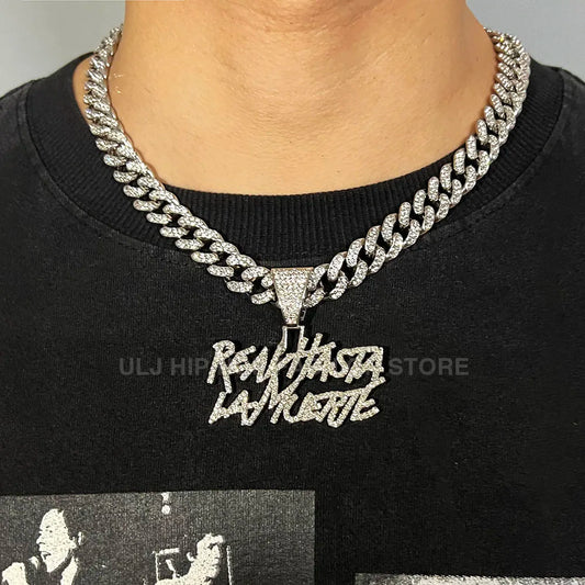 ULJ Men Women Hip Hop realhasta lamuerte Letter Pendant Necklace 12MM