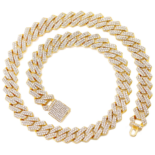 16/18/20/22/24inch Prong Cuban Link Chain for Women Men Iced Out 2 Row