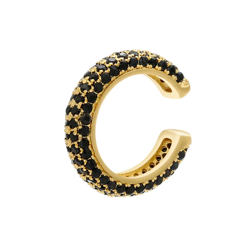 QMHJE 1 Piece Ear Clip on Earring Cuff Rainbow CZ Gold Silver Color Earing Jewelry Aretes Non Pierced Blue Black Clear Clipping