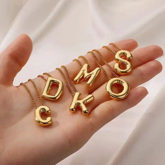 Stainless Steel Collares Chunky Alphabet Balloon 3D Letter Initials