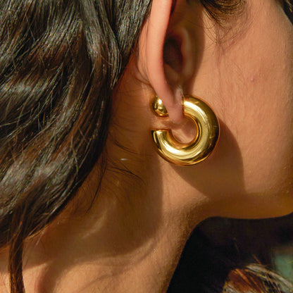 Adiffu 16K Gold Stainless Steel Front And Rear C-shaped Earrings