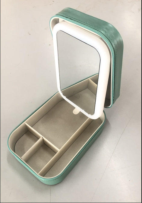 Makeup Storage Box With LED Light Mirror Portable Travel Makeup Cosmetics