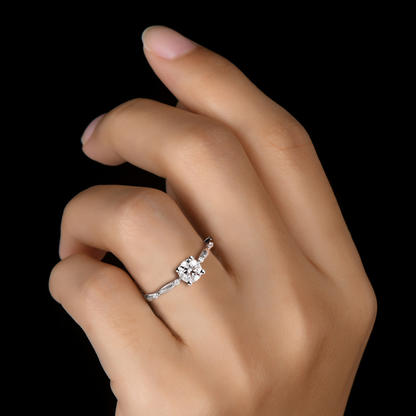 Round Cut Moissanite Engagement Ring in Sterling Silver