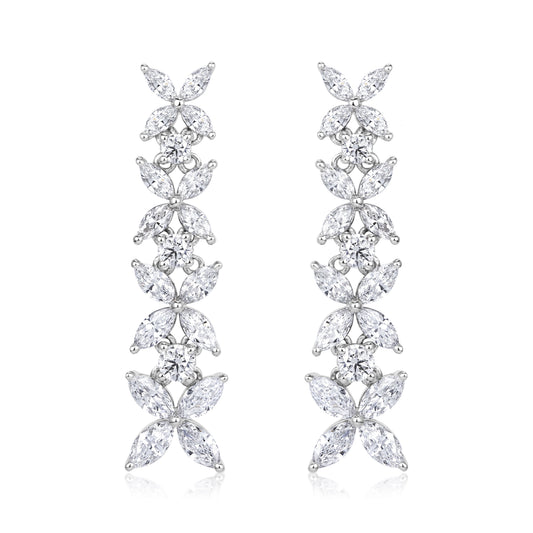 3.86ct Marquise Cut and Round Brilliant Cut Diamond Floral Dangle Earrings in 18K White Gold