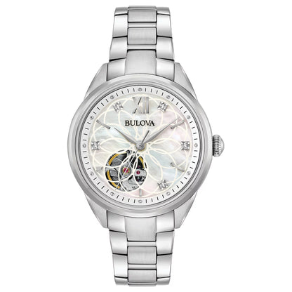 Women'S Diamonds White Mother of Pearl Stainless Steel Analog Watch 96P181