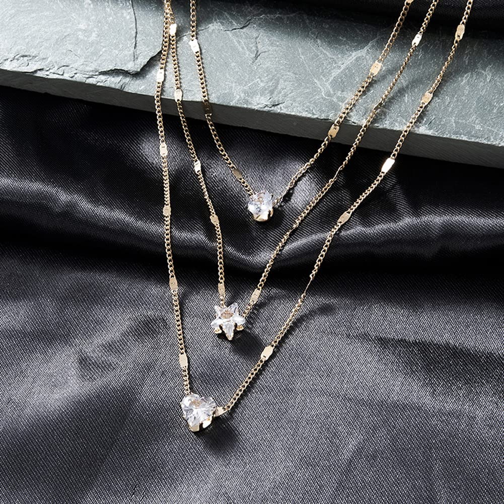 Endearing Three Layer Three Pendant Golden Metal Necklace
