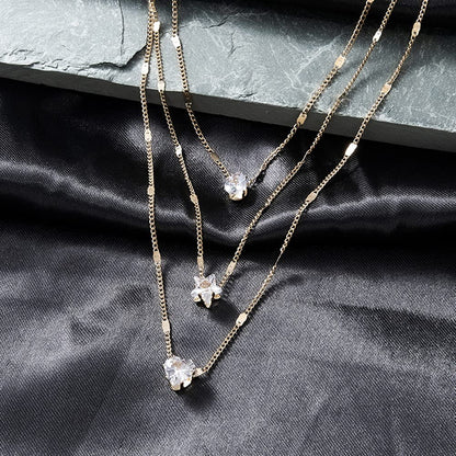 Endearing Three Layer Three Pendant Golden Metal Necklace