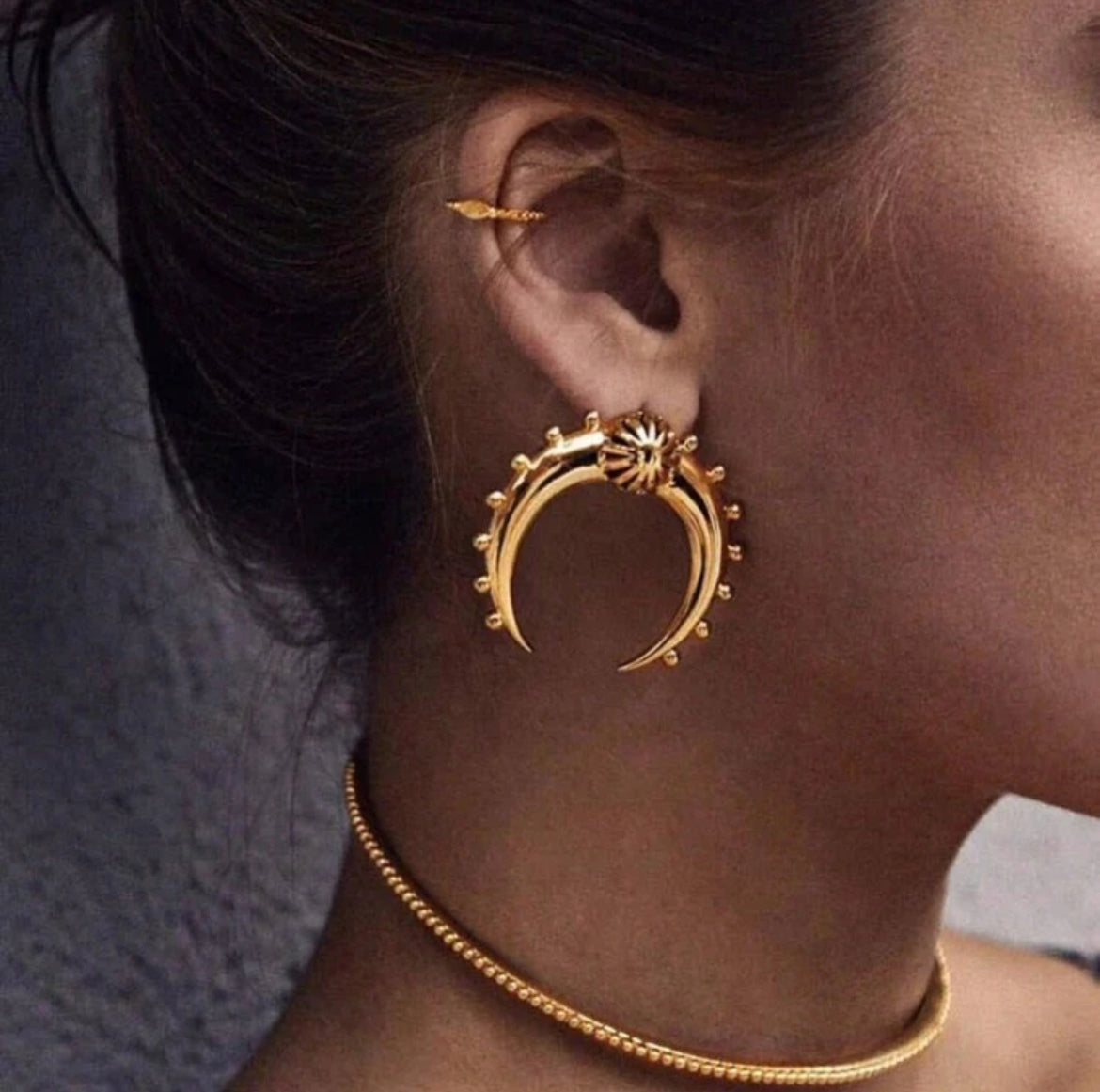 Crescent Moon Vintage Earrings – 18K Gold-Plated Stainless Steel