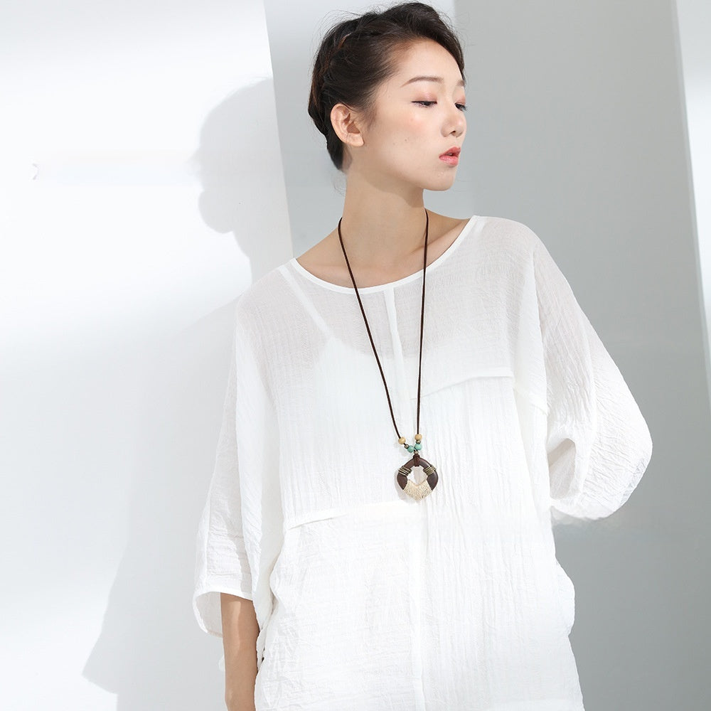Wooden Beads Retro Artistic Wax Rope Necklace