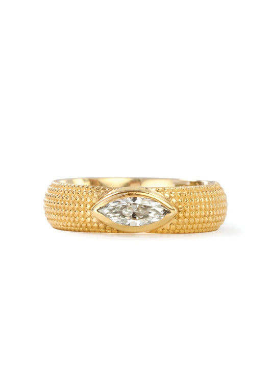 14K Textured Gold w/Center Marquis White Diamond