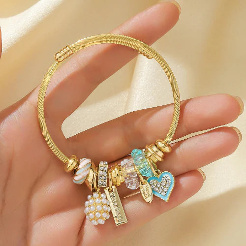 Multi-Element Stainless Steel Circle Love Bracelet – Beaded Charm Gift