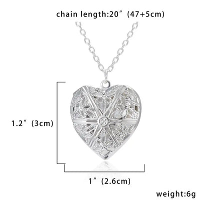 Carved Design Love Necklace Personalized Heart-shaped Photo Frame Pendant Necklace For Women Family Jewelry For Valentine's Day