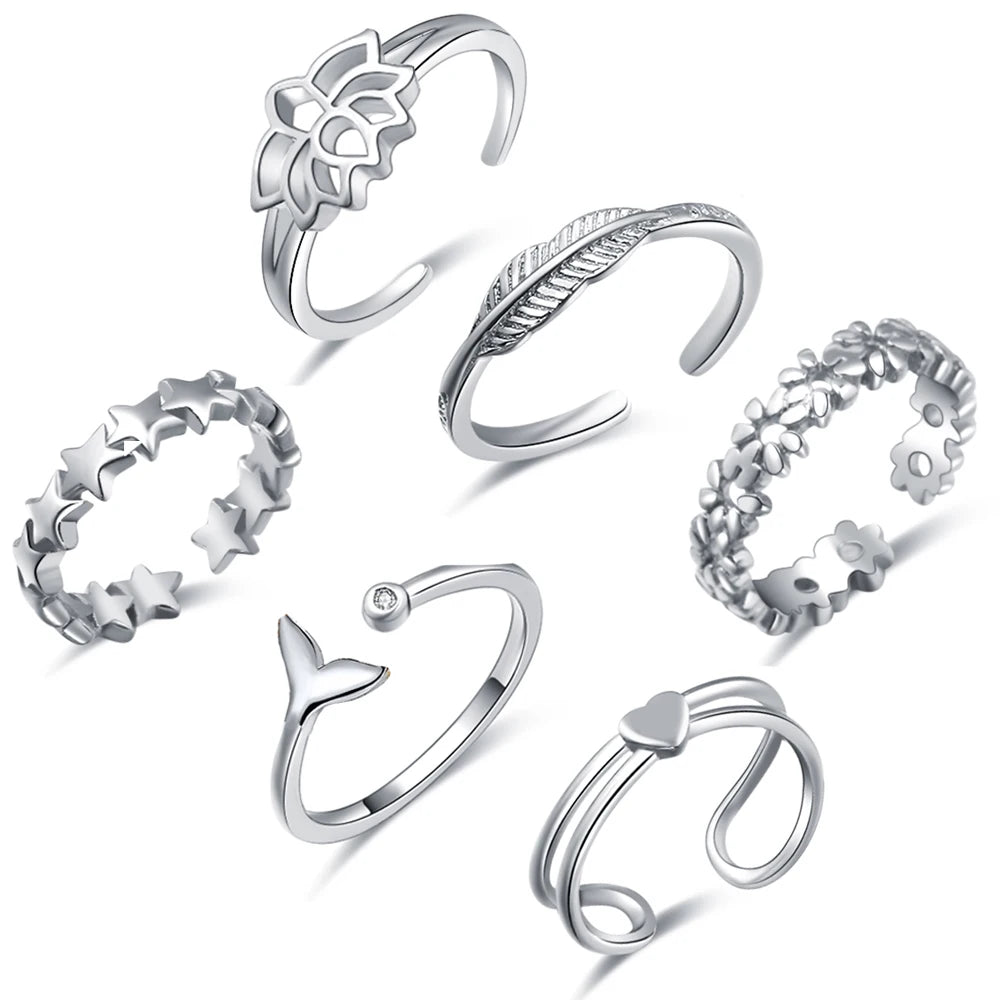 3PCS Toe Rings for Women Stainless Steel Adjustable Summer Beach Sexy Foot Ring With Diamonds Stackable Men's And Women's Ring