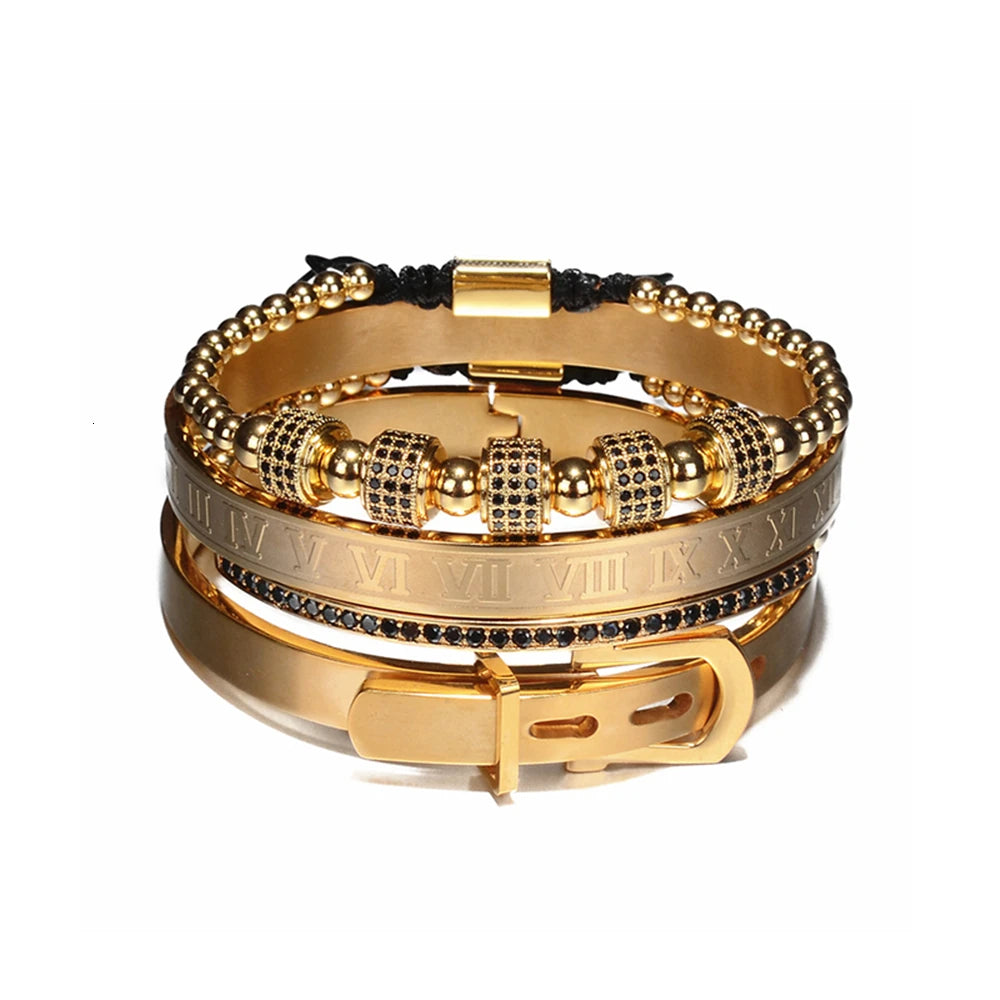 Luxury Roman Royal Crown Charm Bracelet Braided Adjustable Men Jewelry