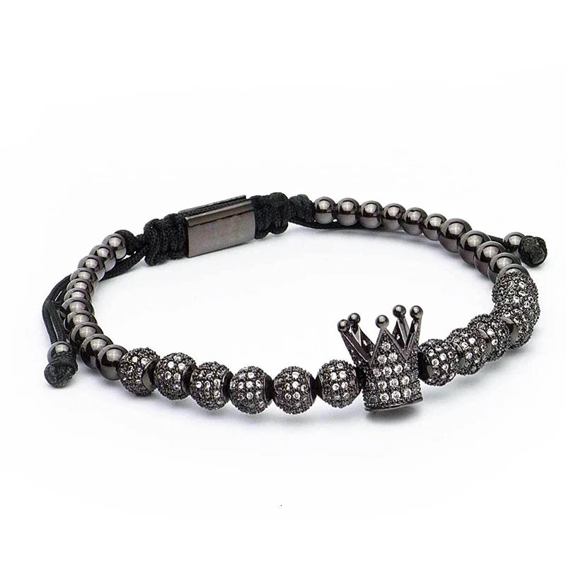Luxury Roman Royal Crown Charm Bracelet Braided Adjustable Men Jewelry
