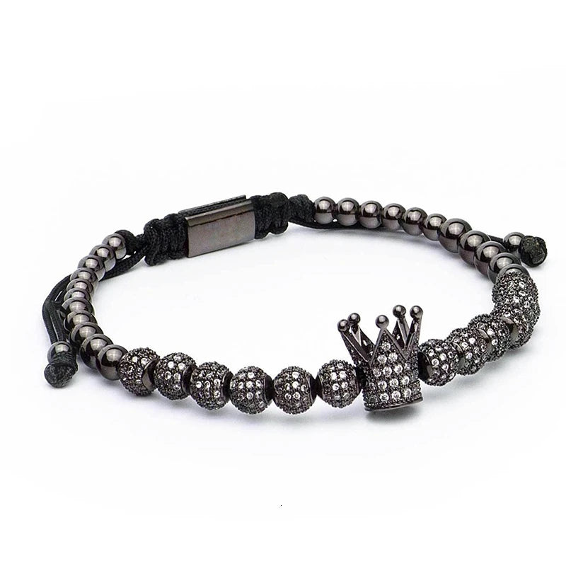 Luxury Roman Royal Crown Charm Bracelet Braided Adjustable Men Jewelry