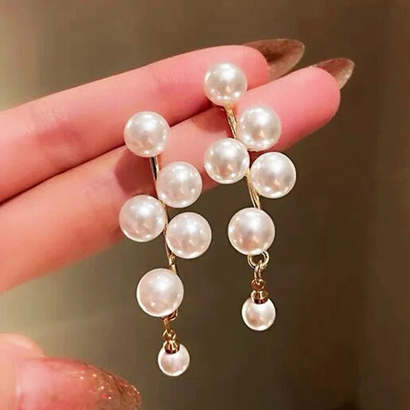 Trendy Crystal Geometric Dangle Earrings For Women Water Drop Imitation Pearl Round Tassel Earring Girl Party Engagement Jewelry