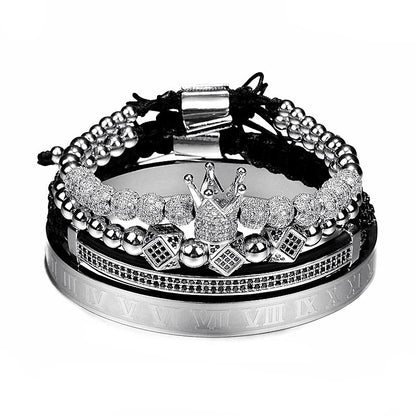 Luxury Roman Royal Crown Charm Bracelet Braided Adjustable Men Jewelry