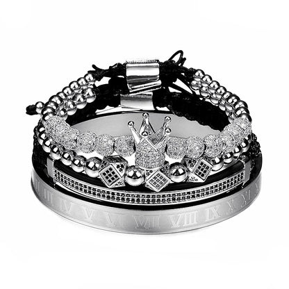 Luxury Roman Royal Crown Charm Bracelet Braided Adjustable Men Jewelry