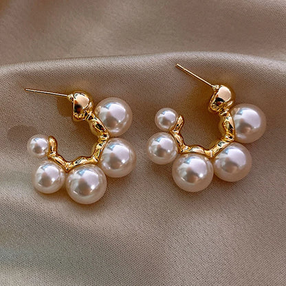 Trendy Crystal Geometric Dangle Earrings For Women Water Drop Imitation Pearl Round Tassel Earring Girl Party Engagement Jewelry