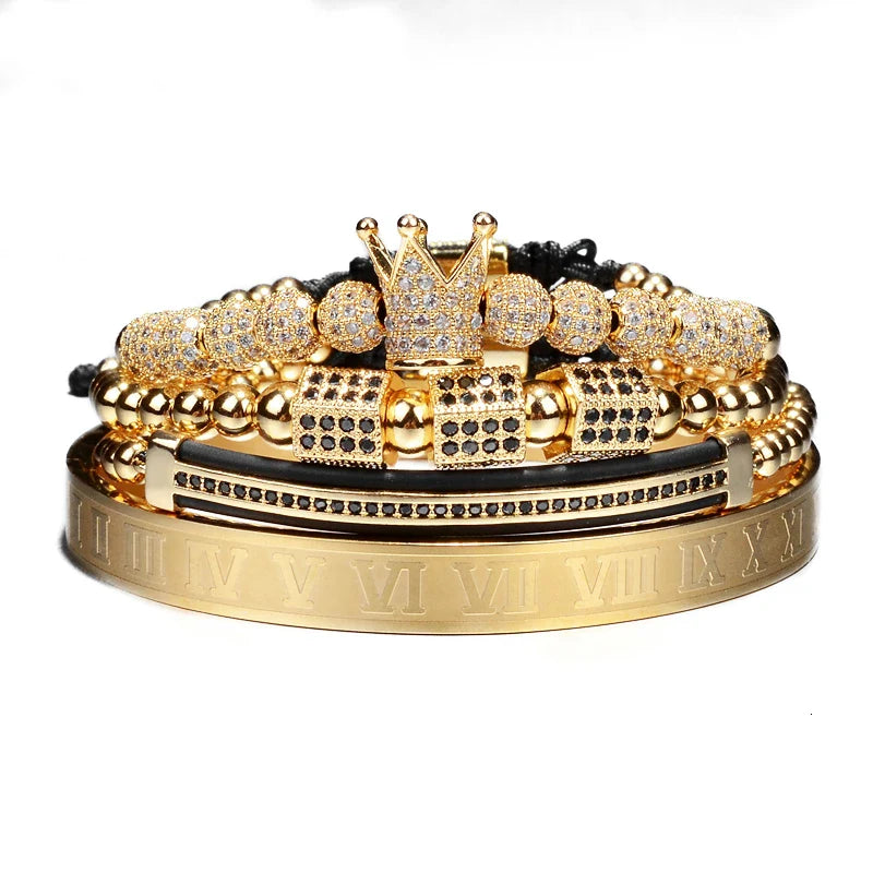 Luxury Roman Royal Crown Charm Bracelet Braided Adjustable Men Jewelry