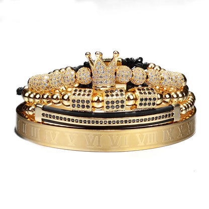 Luxury Roman Royal Crown Charm Bracelet Braided Adjustable Men Jewelry