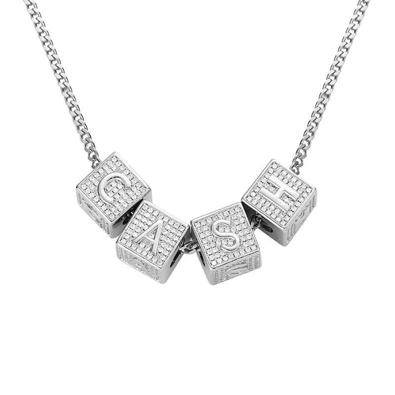 Custom Personality Letter Name Cube Pendants Necklaces for Men Hip Hop