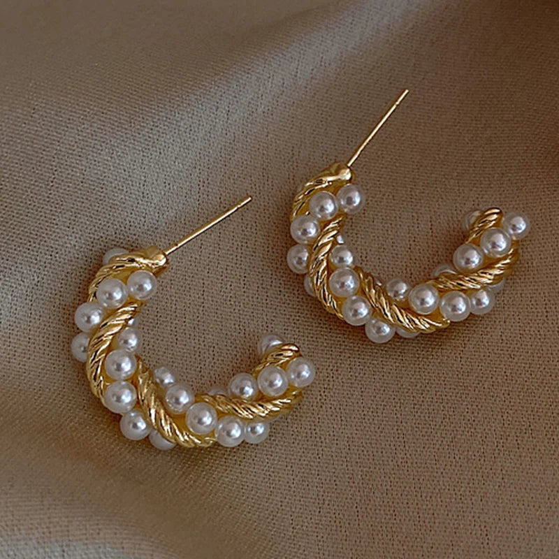 Trendy Crystal Geometric Dangle Earrings For Women Water Drop Imitation Pearl Round Tassel Earring Girl Party Engagement Jewelry