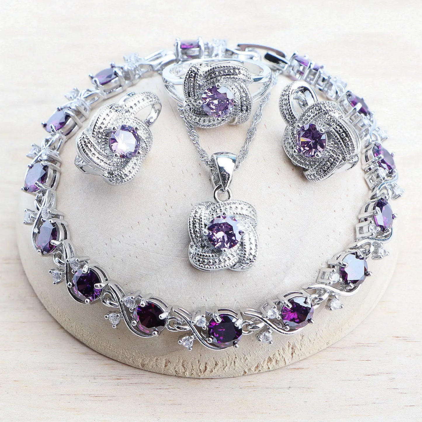 Birthstone Jewelry Set – 5 Piece Set in 925 Sterling Silver