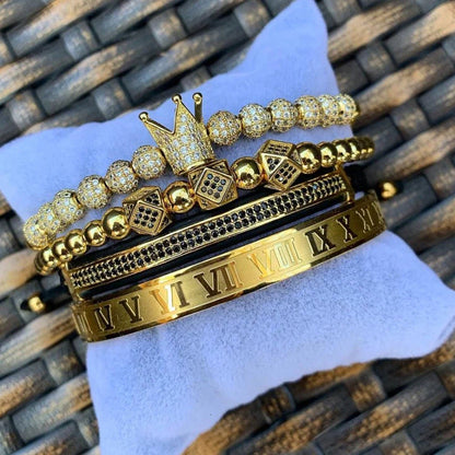 Luxury Roman Royal Crown Charm Bracelet Braided Adjustable Men Jewelry