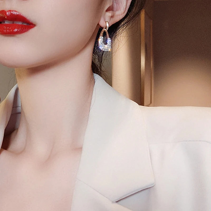 Trendy Crystal Geometric Dangle Earrings For Women Water Drop Imitation Pearl Round Tassel Earring Girl Party Engagement Jewelry