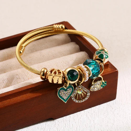 Multi-Element Stainless Steel Circle Love Bracelet – Beaded Charm Gift