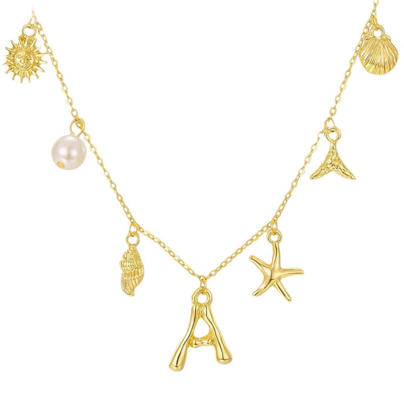 26 Bamboo Letter Necklace Starfish Shell Conch