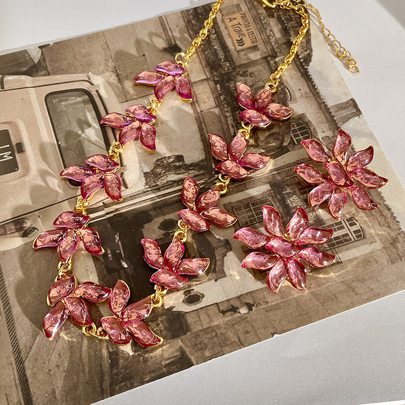 Special Interest Light Luxury Temperament And Fully-jewelled Flower Necklace Suit