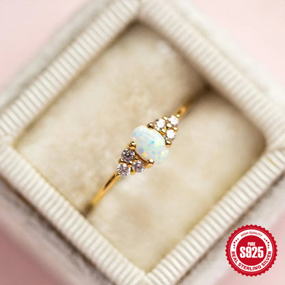 Women's Diamond S925 Sterling Silver Opal Ring