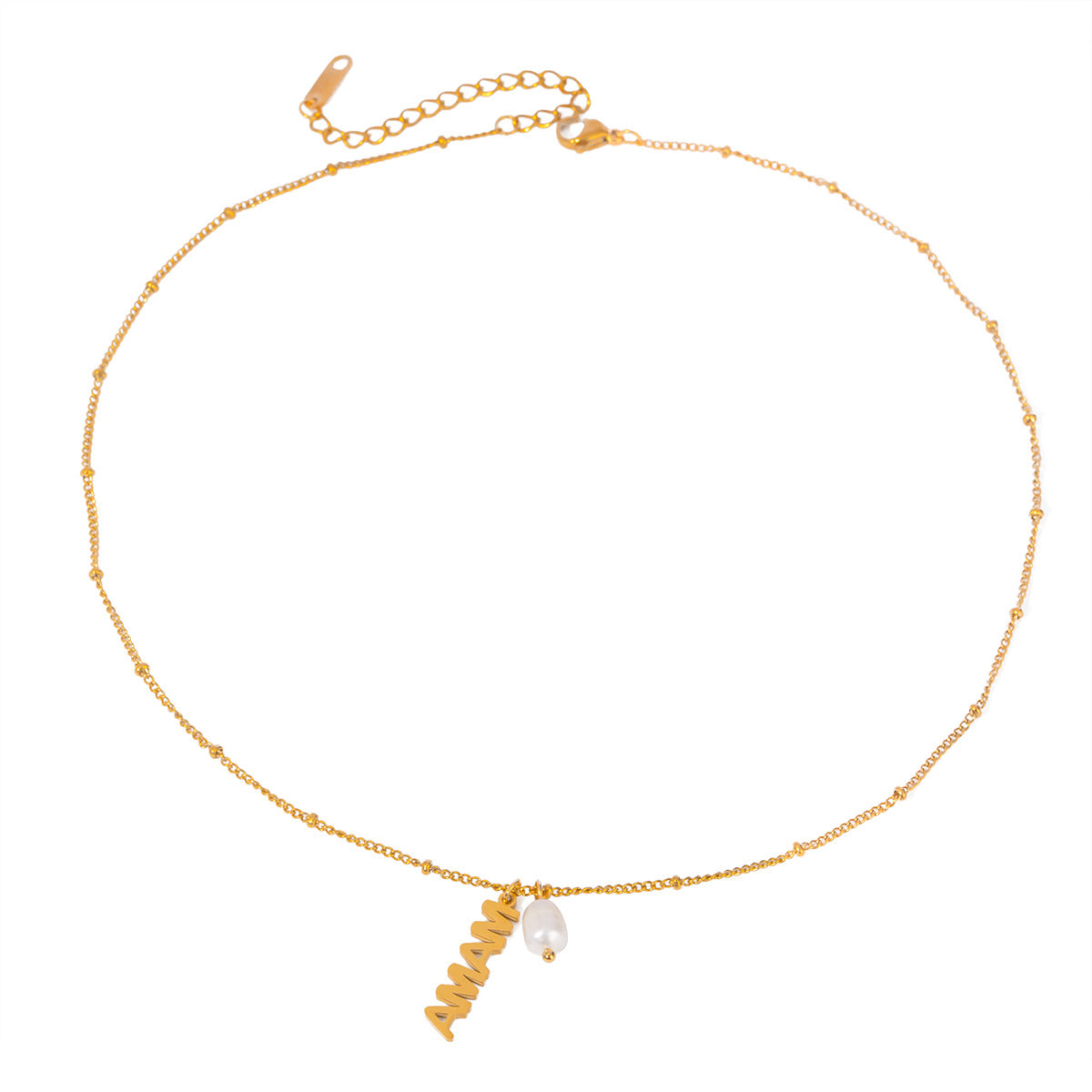18K Gold Stainless Steel Mother's Day MAMA Letter Hanging Freshwater Pearl