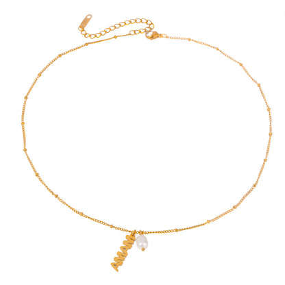 18K Gold Stainless Steel Mother's Day MAMA Letter Hanging Freshwater Pearl