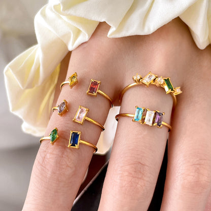 Titanium Steel Colorful Zircon Plated 18K Ring