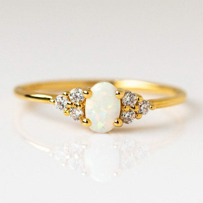 Women's Diamond S925 Sterling Silver Opal Ring