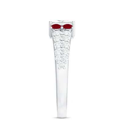 Lab Grown Diamond 5 MM Princess Cut Engagement Ring With Ruby