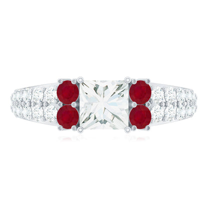 Lab Grown Diamond 5 MM Princess Cut Engagement Ring With Ruby
