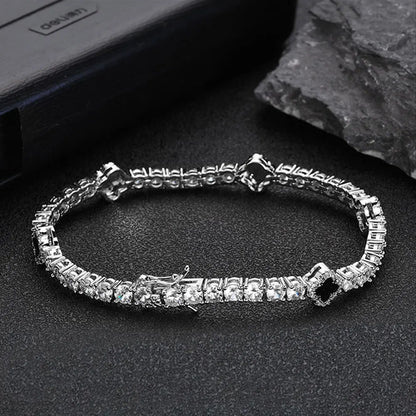 Hip Hop Ice Flower Tennis Clavicle Necklace New Cube Zirconia Brass