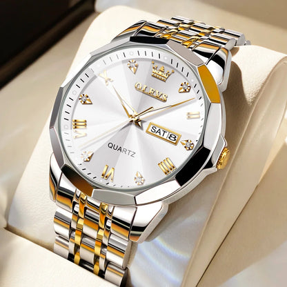 OLEVS Original Waterproof Men's Watches Digital Mirror Quartz Watch for Man Luminous Stainless Steel Wristwatch Male Date Week