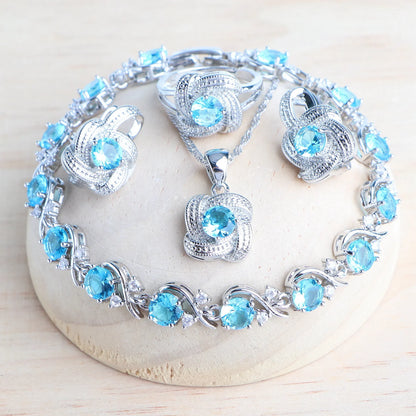 Birthstone Jewelry Set – 5 Piece Set in 925 Sterling Silver