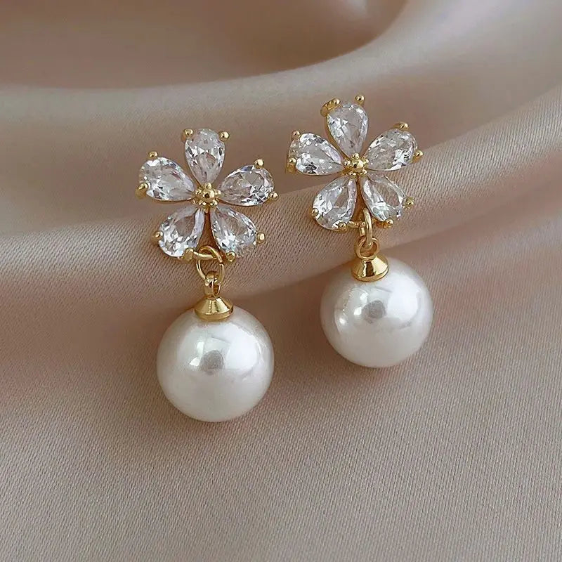 Trendy Crystal Geometric Dangle Earrings For Women Water Drop Imitation Pearl Round Tassel Earring Girl Party Engagement Jewelry