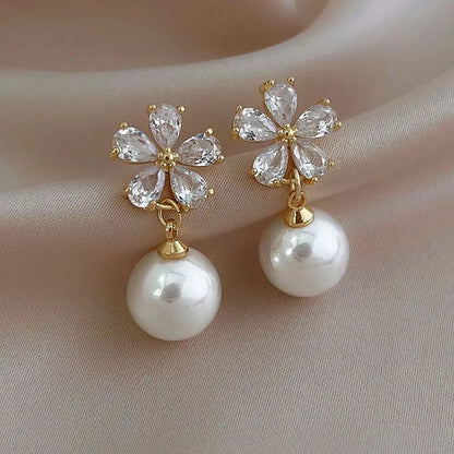 Trendy Crystal Geometric Dangle Earrings For Women Water Drop Imitation Pearl Round Tassel Earring Girl Party Engagement Jewelry