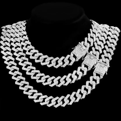 Hip Hop Men Chain 20MM Prong Cuban Chain 2 Row Iced Out Bling Rhinestones Miami Cuban Link Necklaces For Men Jewelry Iced Chain