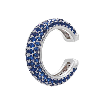 QMHJE 1 Piece Ear Clip on Earring Cuff Rainbow CZ Gold Silver Color Earing Jewelry Aretes Non Pierced Blue Black Clear Clipping