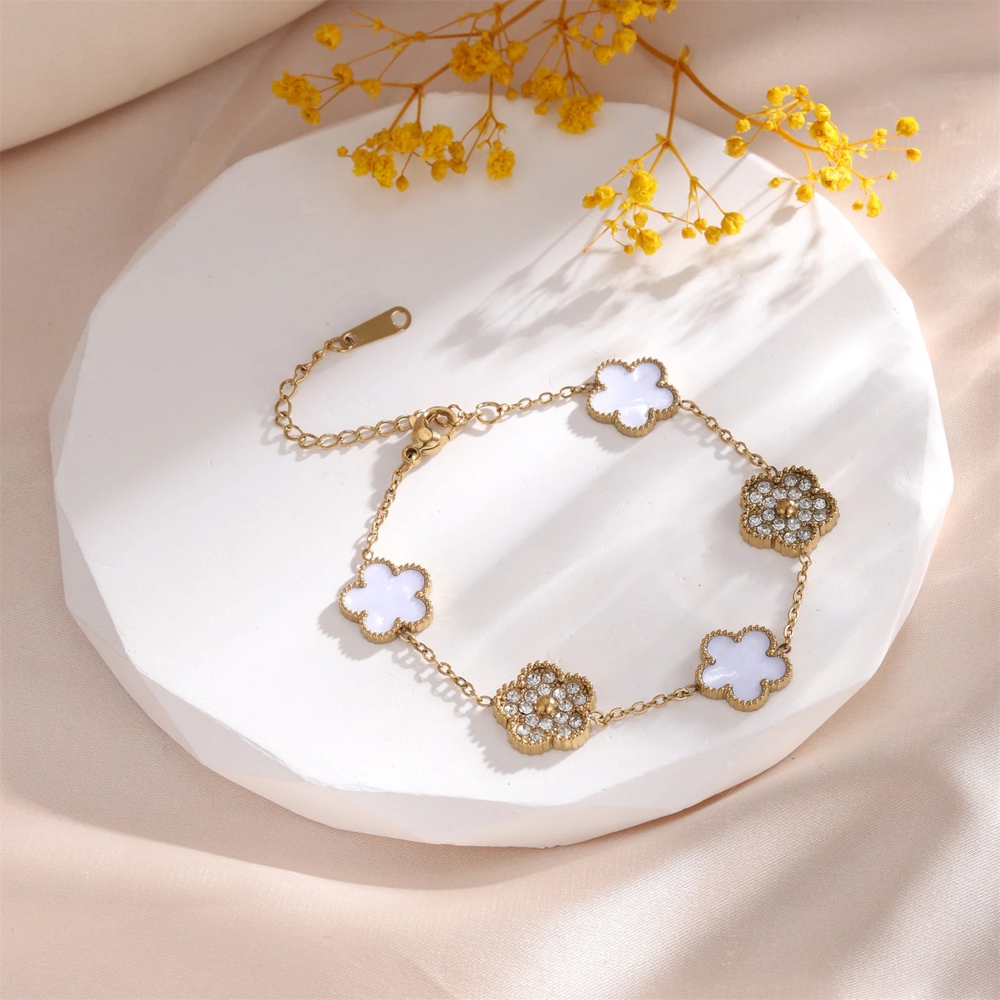 RAKOL 316 Stainless Steel Hot Selling Gold Plated Clover Charm Bracelet Luxury Five Leaf Flower Bracelets Jewelry For Women Gift